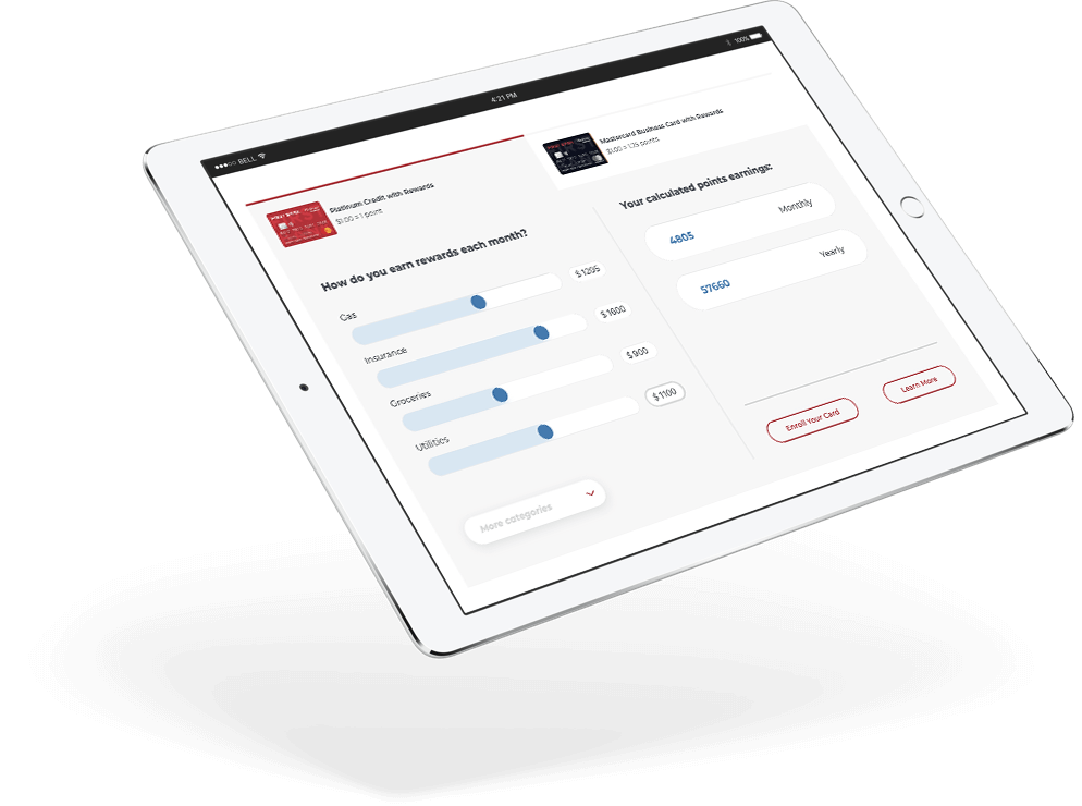 iPad with Easthigh Credit Union rewards calculator.