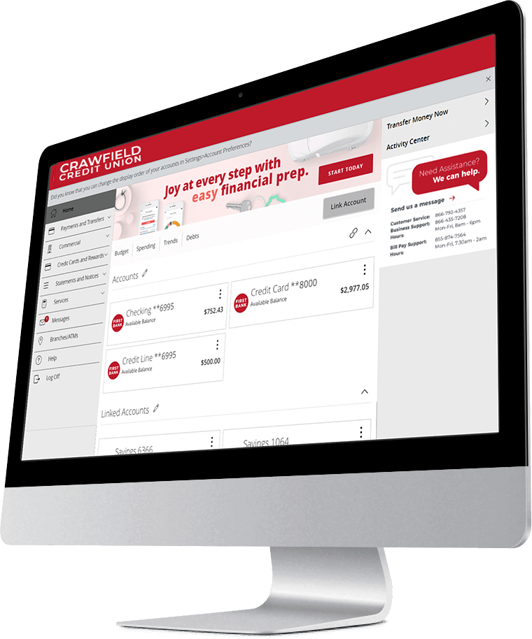 Desktop computer with Easthigh Credit Union account