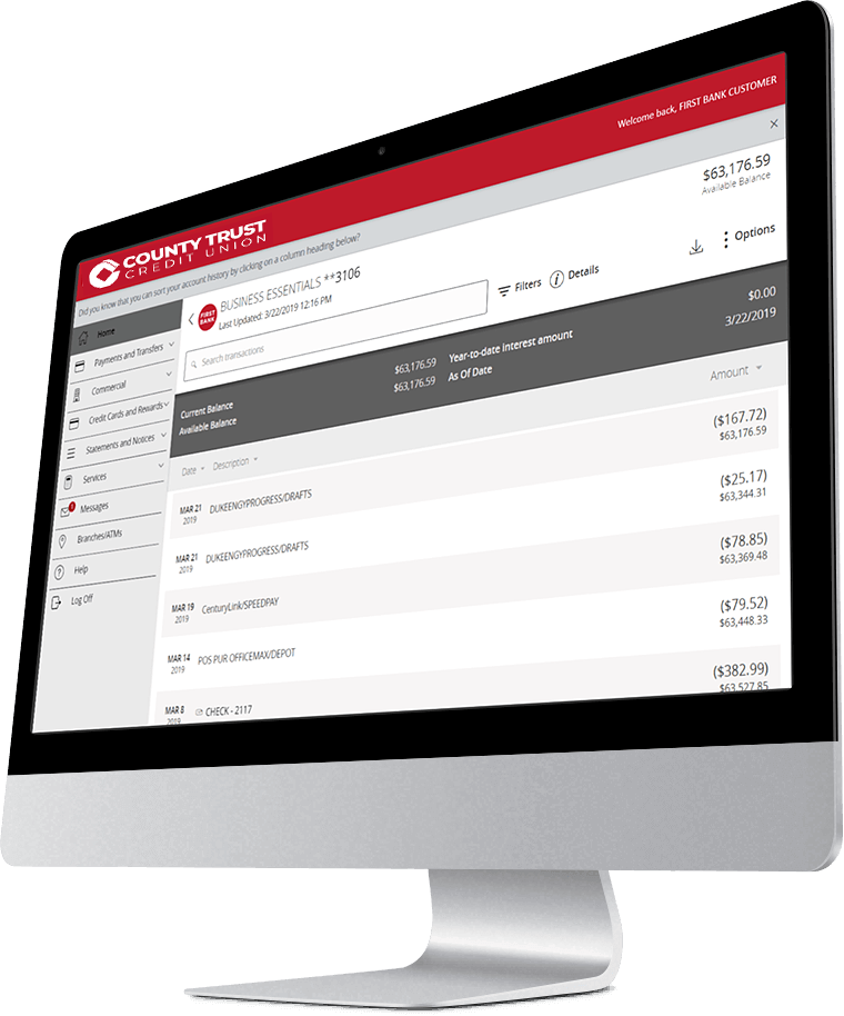 Desktop computer with Easthigh Credit Union account