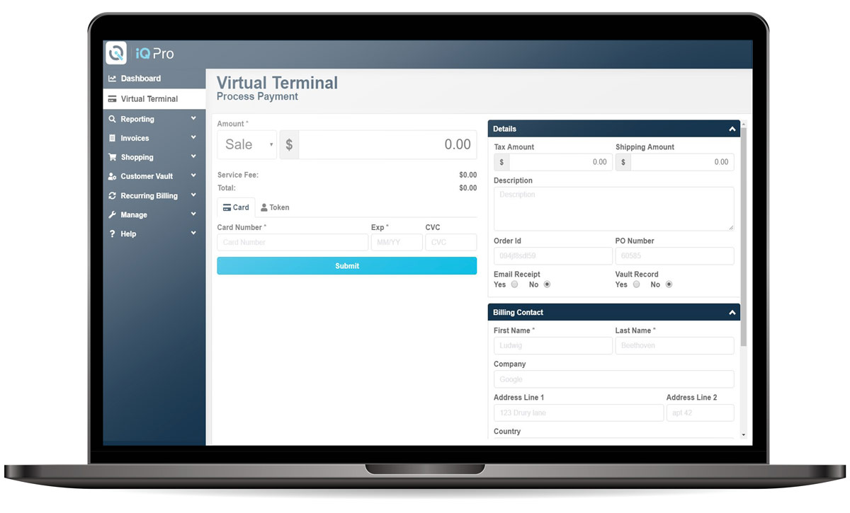 Laptop with iQ Pro virtual terminal running.